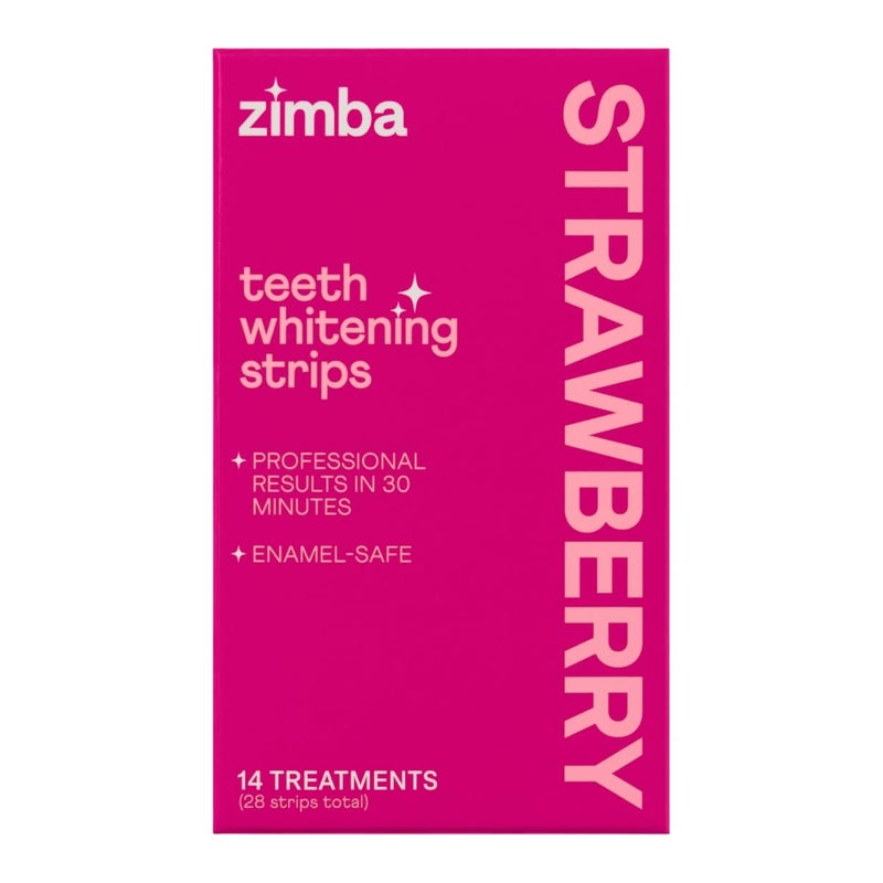 Zimba Strawberry Flavored Teeth Whitening Strips Vegan Enamel Safe Hydrogen Peroxide Teeth Whitener for Coffee Wine Tobacco and Other Stains 14 Day Treatment Strawberry